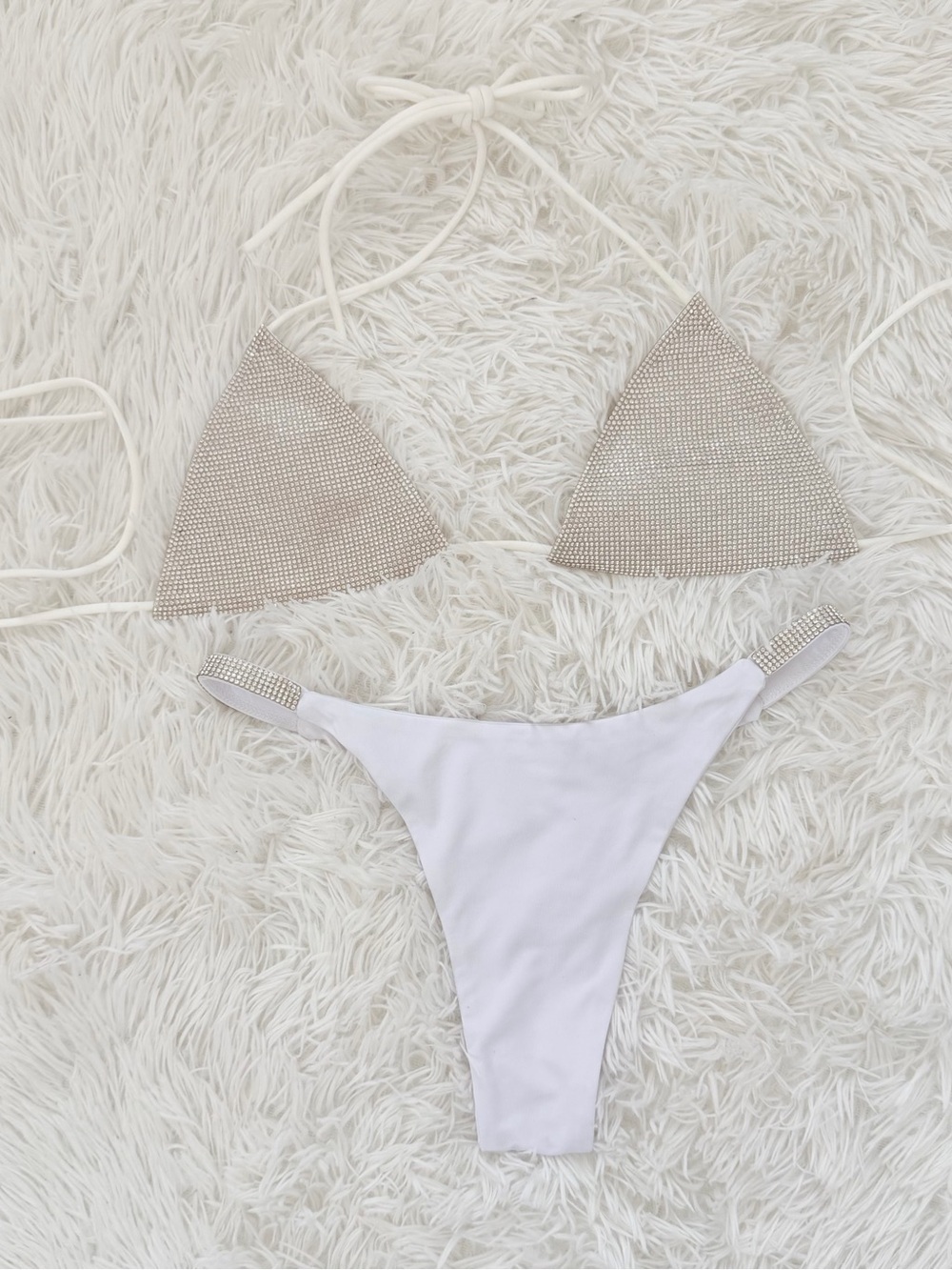 Y2K McBling White Rhinestone Bikini Set Size Small